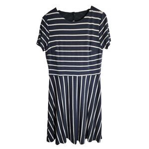 Loft Dress Women's 8 Fit & Flare Short Sleeve Striped Navy NWT‎
